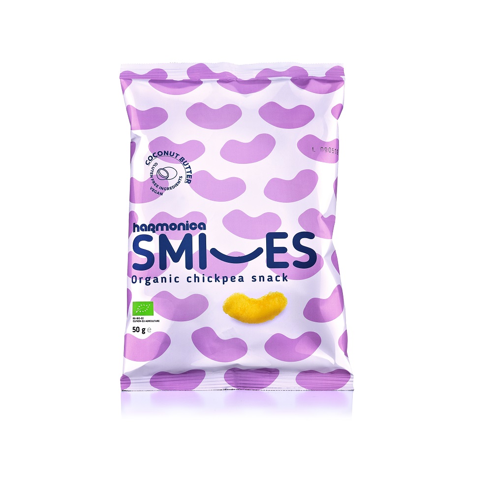 Pufuleti Smiles Bio din naut cu unt de cocos, 50 g, Harmonica